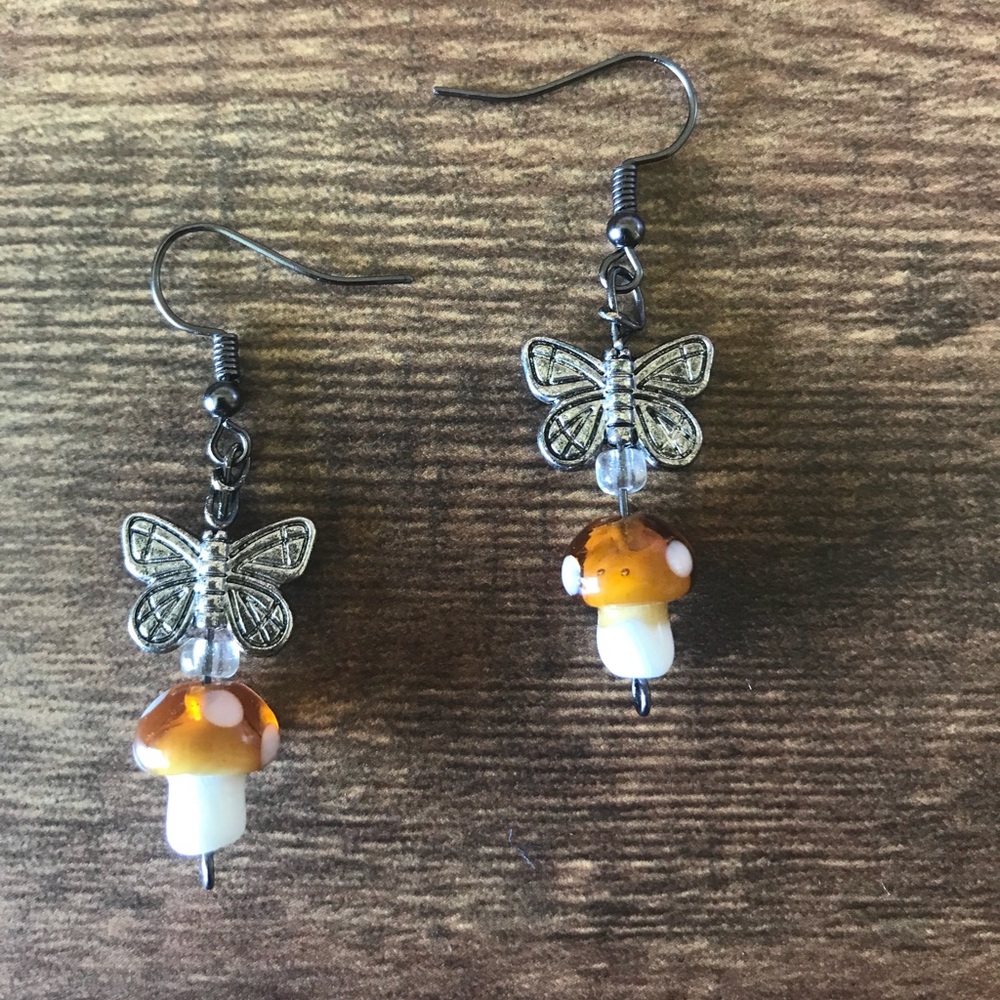 Handmade butterfly mushroom earrings 🍄🦋